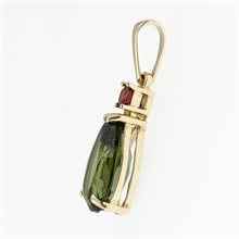 Golden pendant with moldavite and garnets 1334