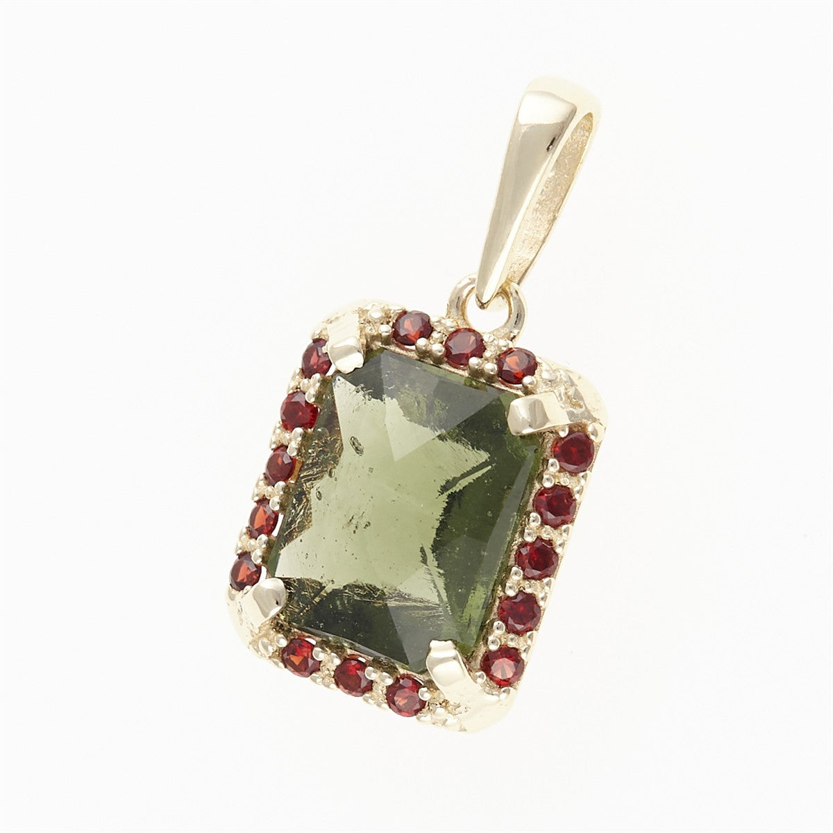 Golden pendant with moldavite and garnets 1472