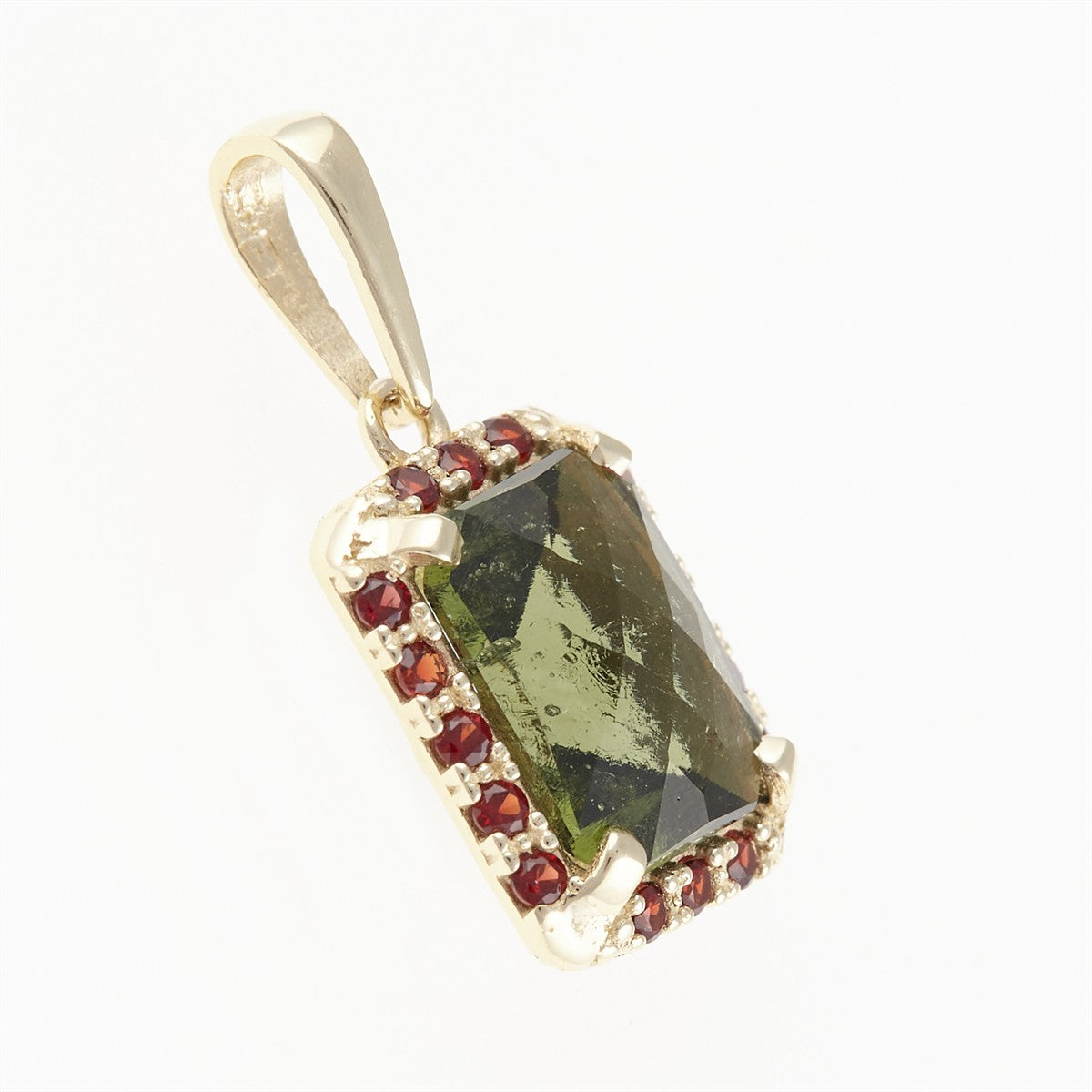 Golden pendant with moldavite and garnets 1472