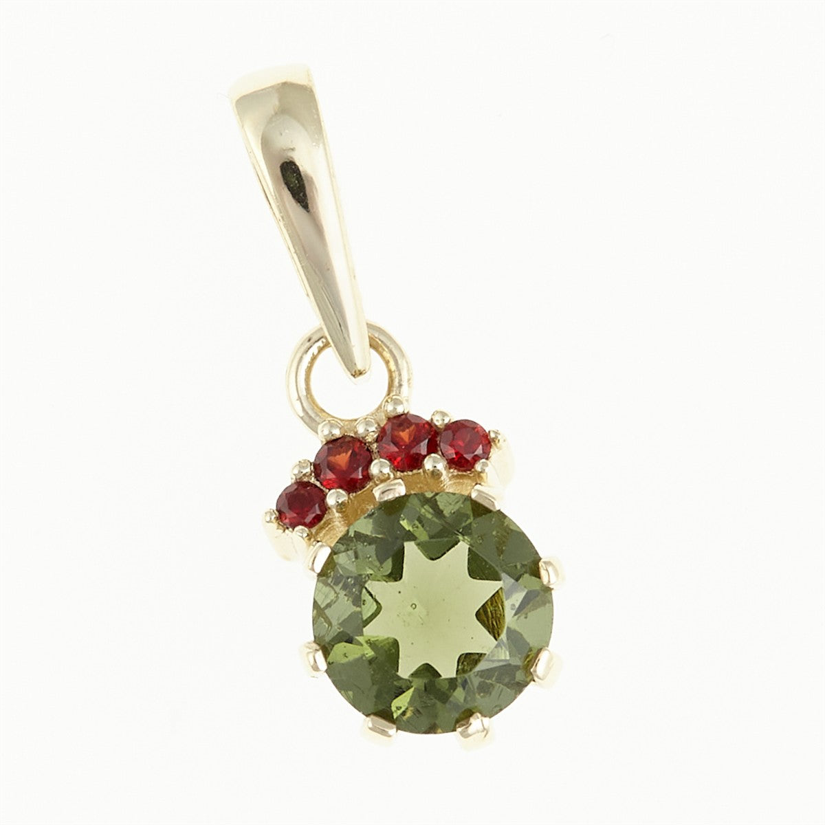 Golden pendant with moldavite and garnets AGVG1508