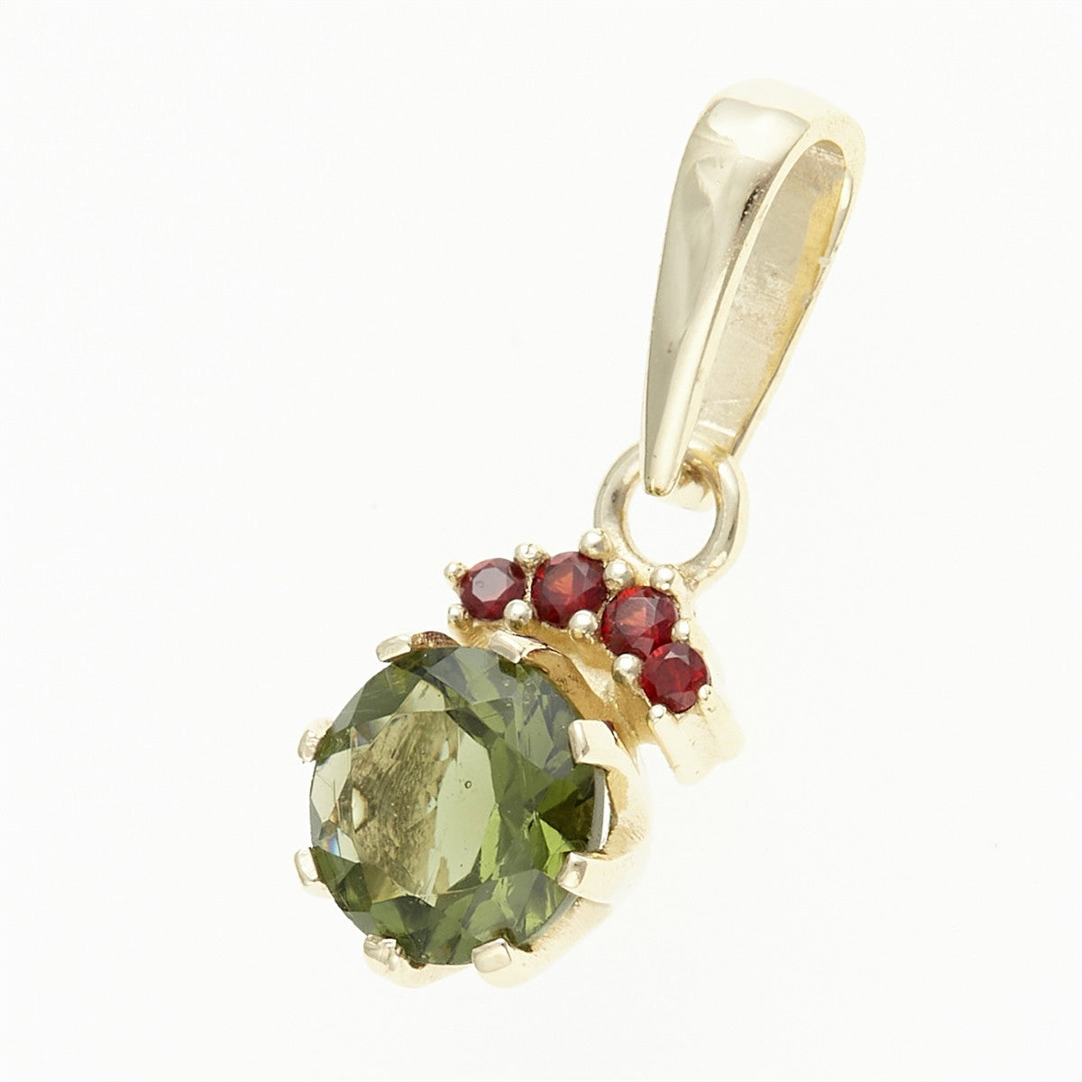 Golden pendant with moldavite and garnets AGVG1508