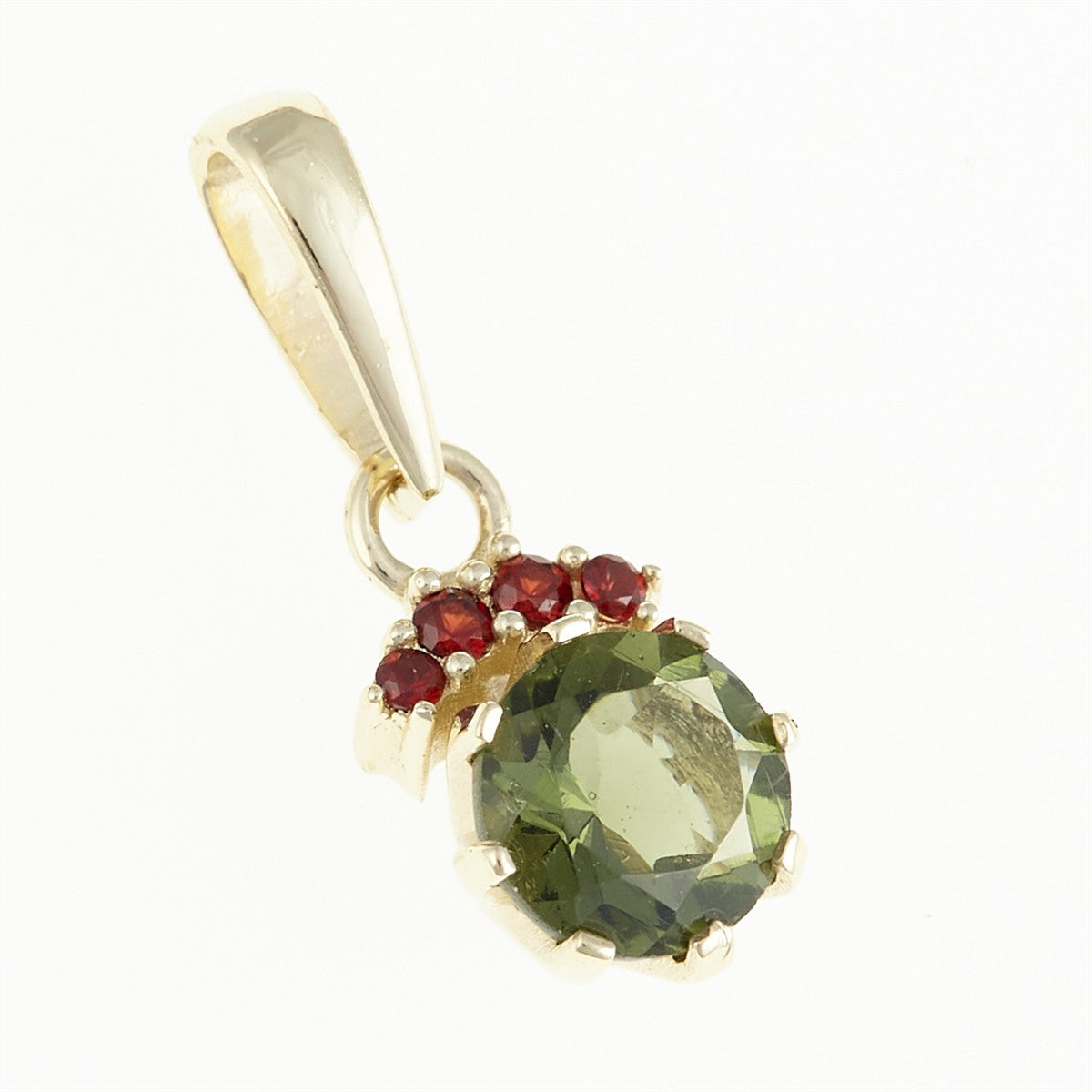 Golden pendant with moldavite and garnets AGVG1508
