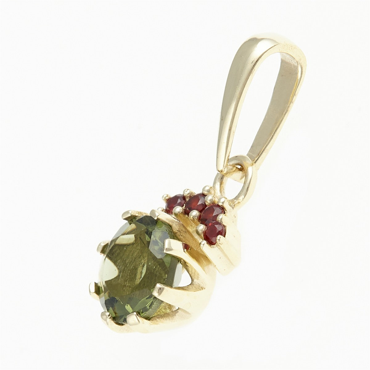Golden pendant with moldavite and garnets AGVG1508
