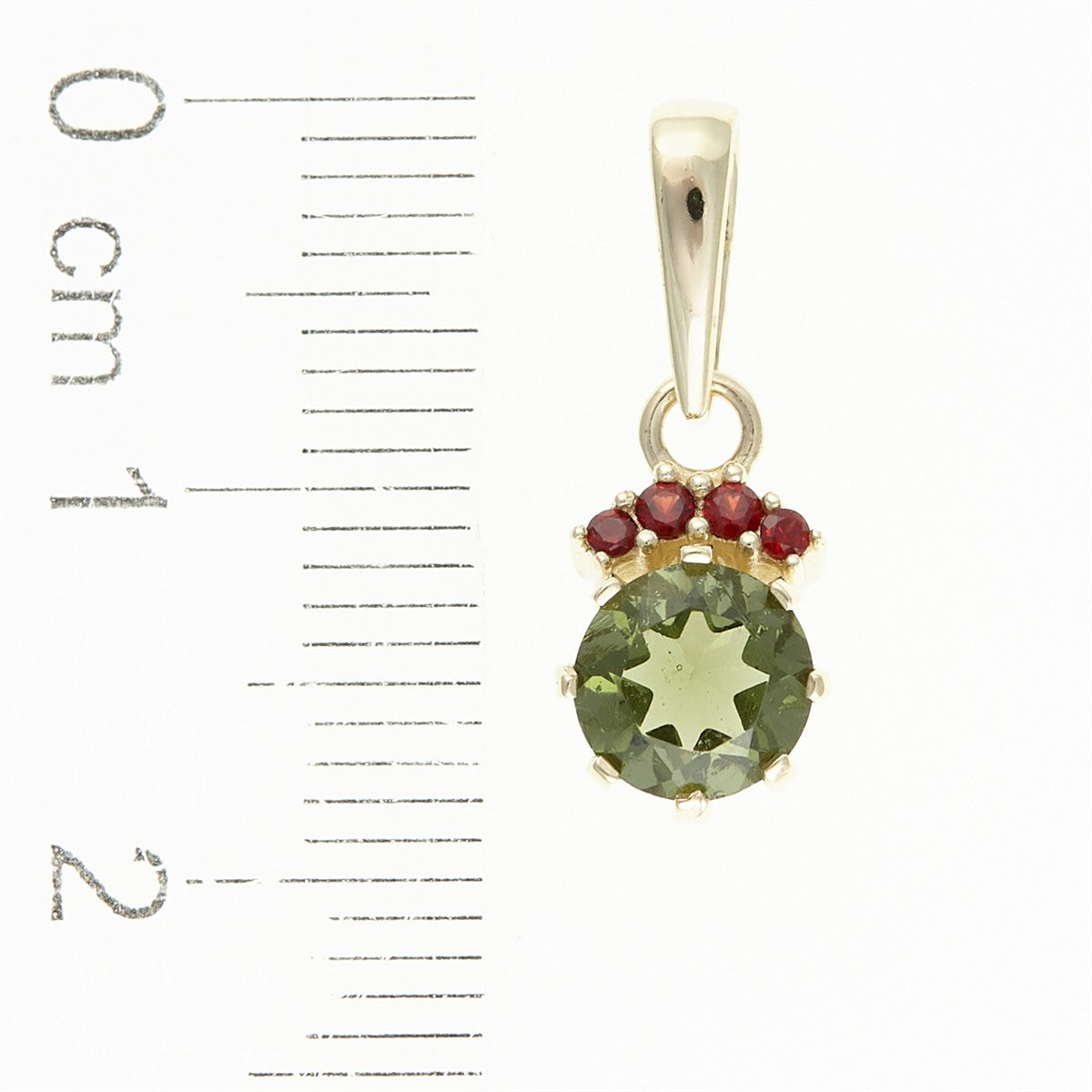 Golden pendant with moldavite and garnets AGVG1508