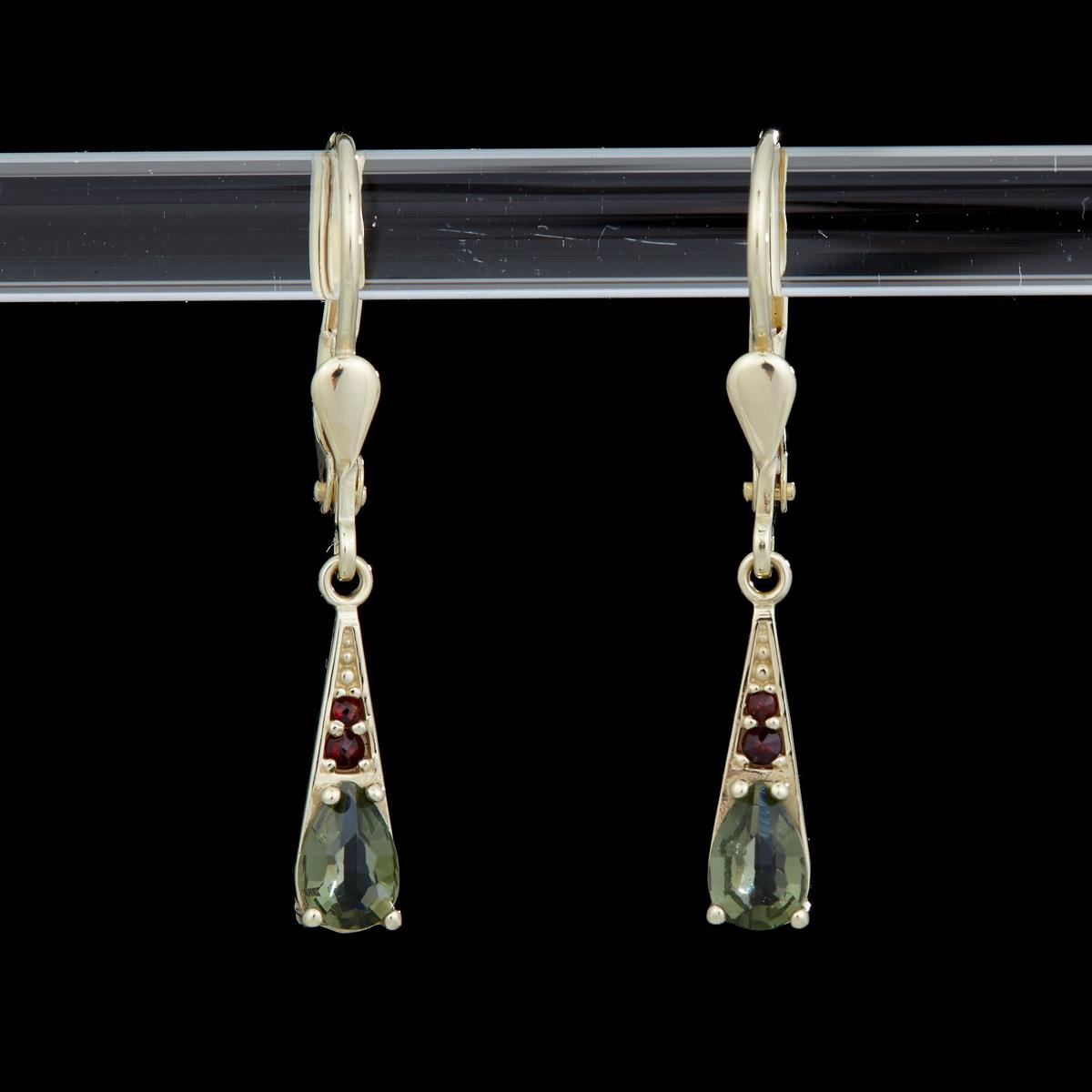 Golden earrings with moldavites and garnets AUVG2002-4