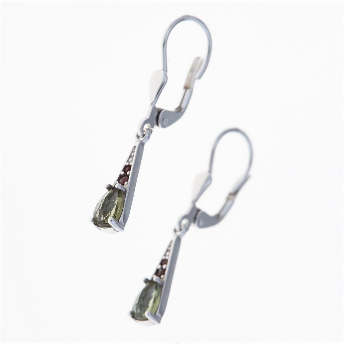 Golden earrings with moldavites and garnets AUVG2002-4