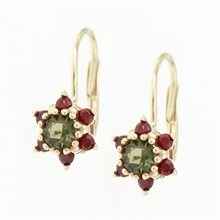 Golden earrings with moldavites and garnets 2007-4