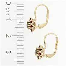 Golden earrings with moldavites and garnets 2007-4
