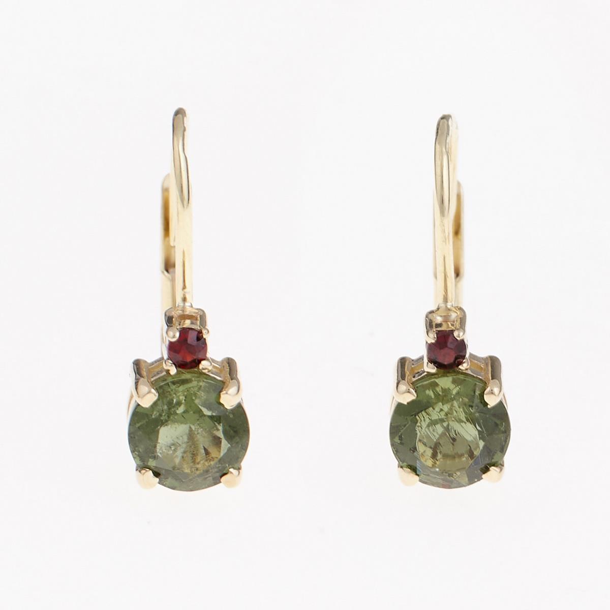 Golden earrings with moldavites and garnets AUVG2085-4
