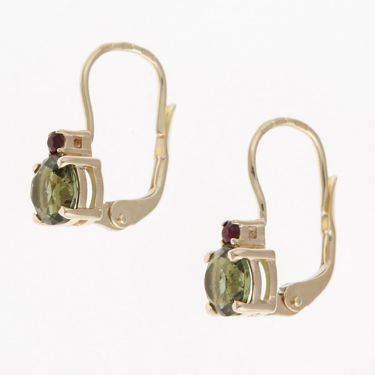 Golden earrings with moldavites and garnets AUVG2085-4