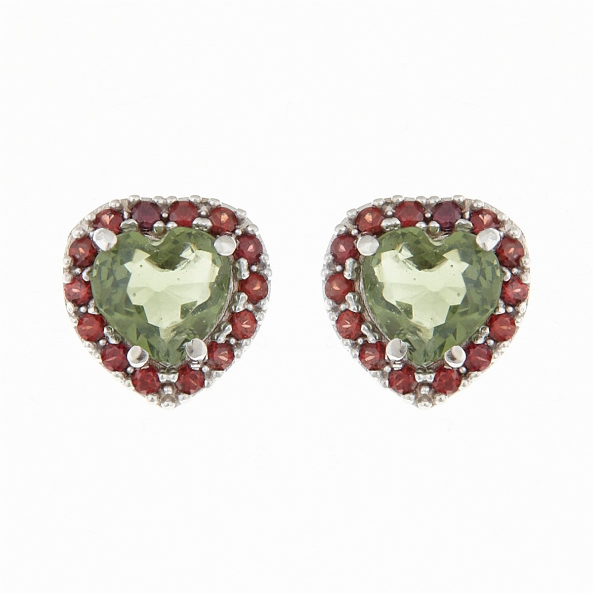 Golden earrings with moldavites and garnets - heart AUVG2282-3WG
