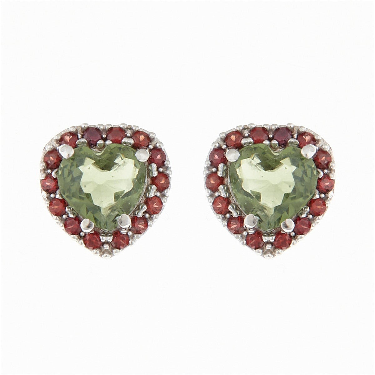 Golden earrings with moldavites and garnets - heart AUVG2282-3WG