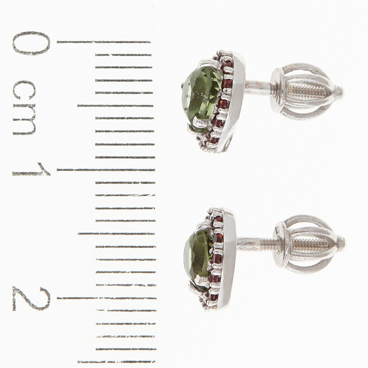 Golden earrings with moldavites and garnets - heart AUVG2282-3WG