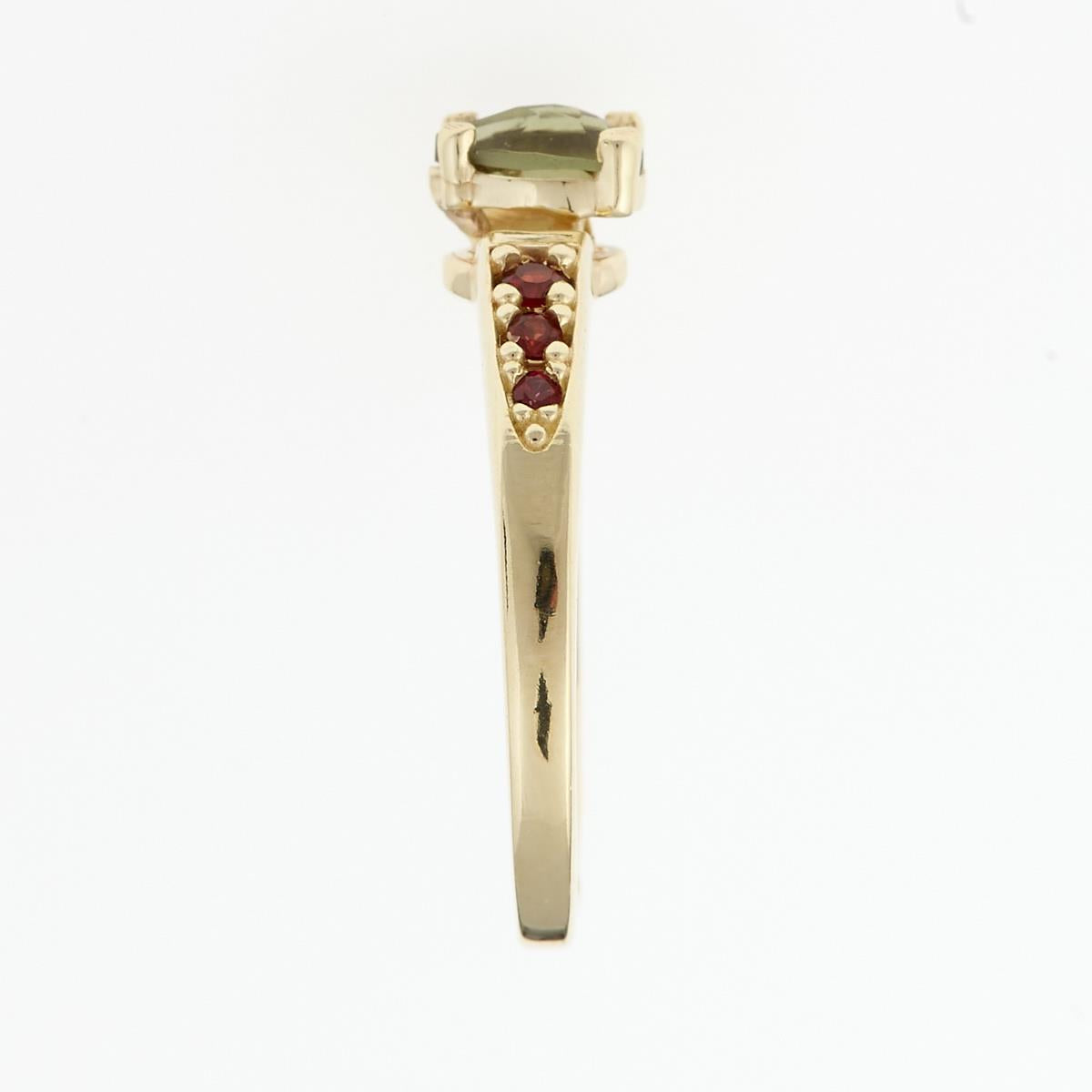 Golden ring with moldavite and garnets 3002