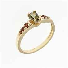 Anello in oro con moldavite e granati 3002