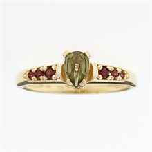 Anello in oro con moldavite e granati 3002