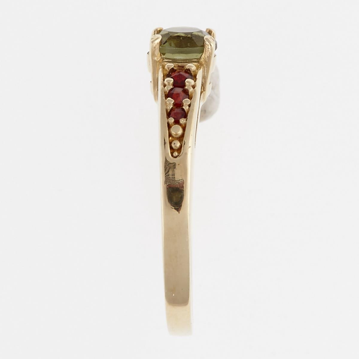 Golden ring with moldavite and garnets 3038