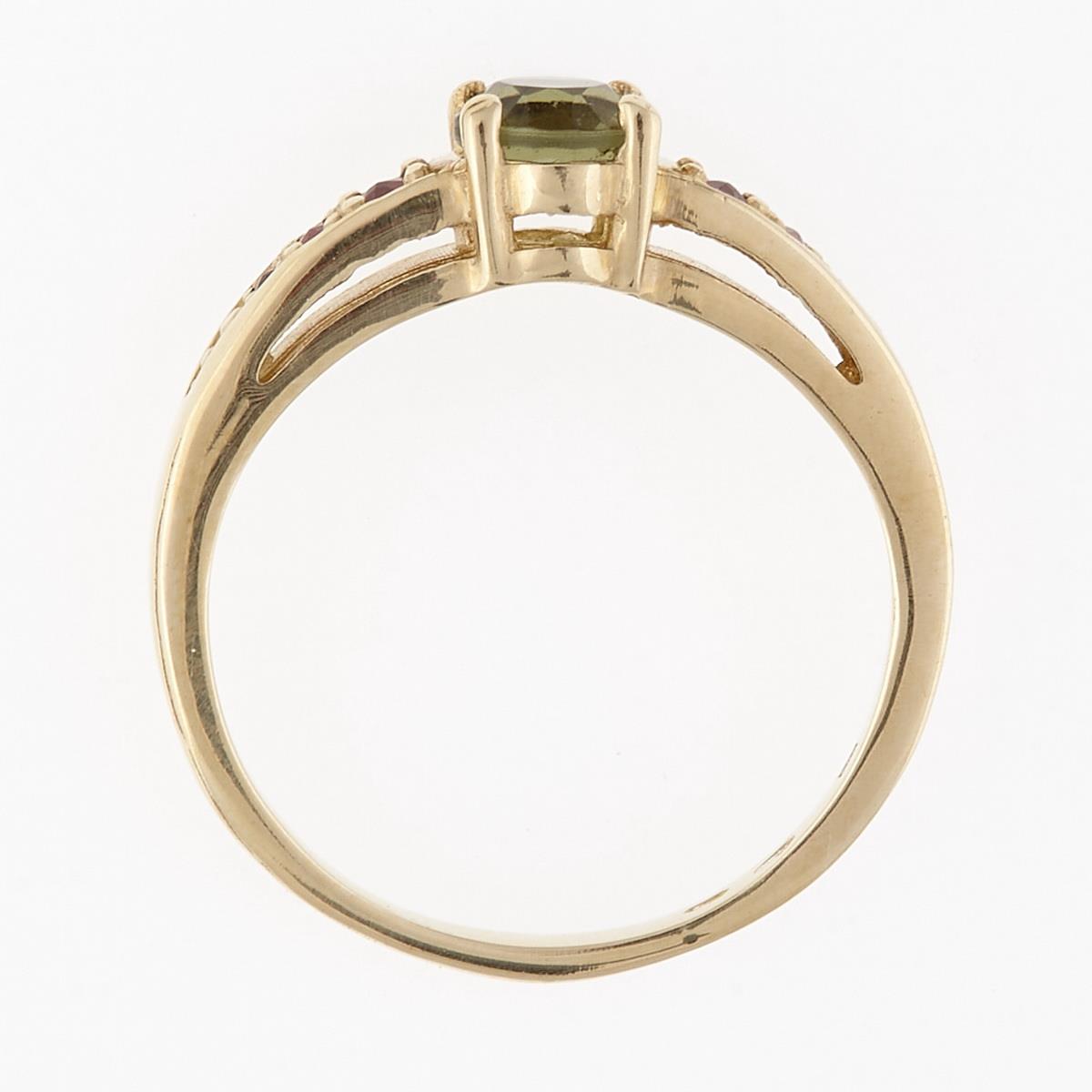 Golden ring with moldavite and garnets 3038