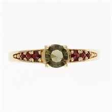 Anello in oro con moldavite e granati 3038