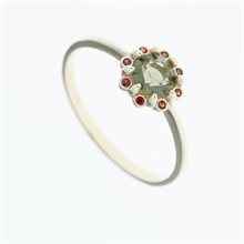 Anello in oro con moldavite e granati 3125G