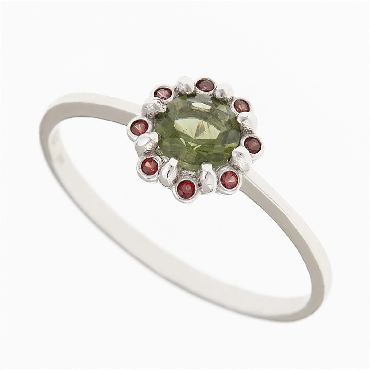 Golden ring with moldavite and garnets AUVG3125WG