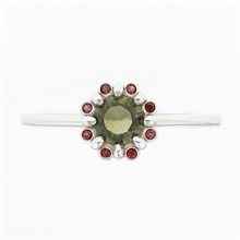 Anello in oro con moldavite e granati AUVG3125WG