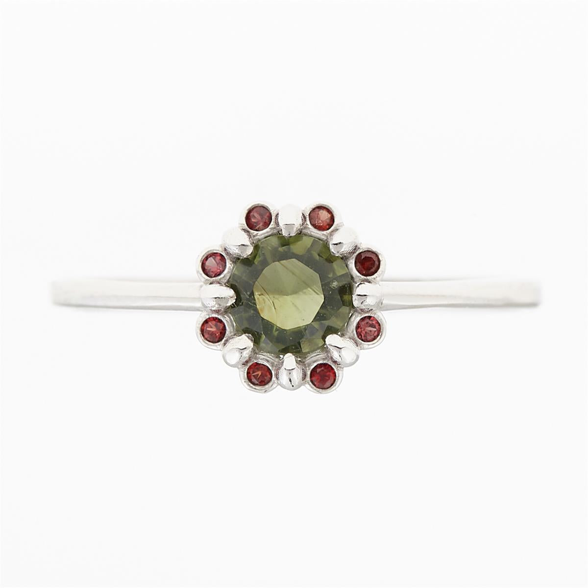 Golden ring with moldavite and garnets AUVG3125WG