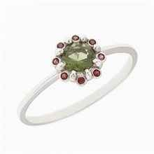 Anello in oro con moldavite e granati AUVG3125WG