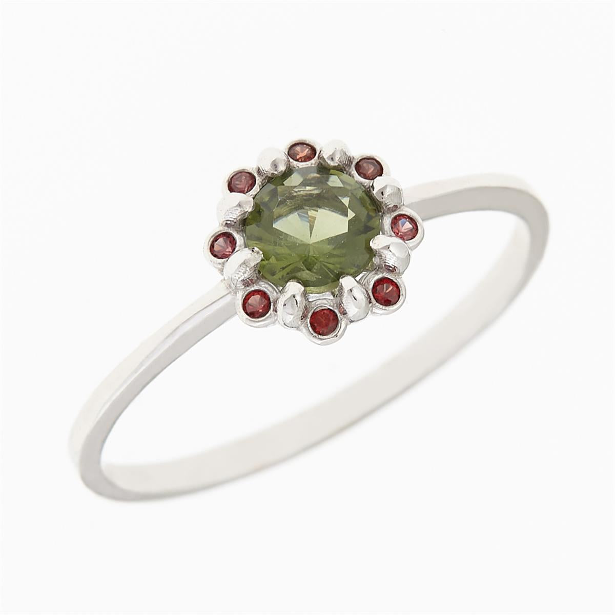 Golden ring with moldavite and garnets AUVG3125WG