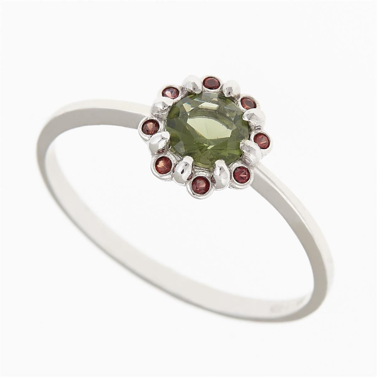 Golden ring with moldavite and garnets AUVG3125WG
