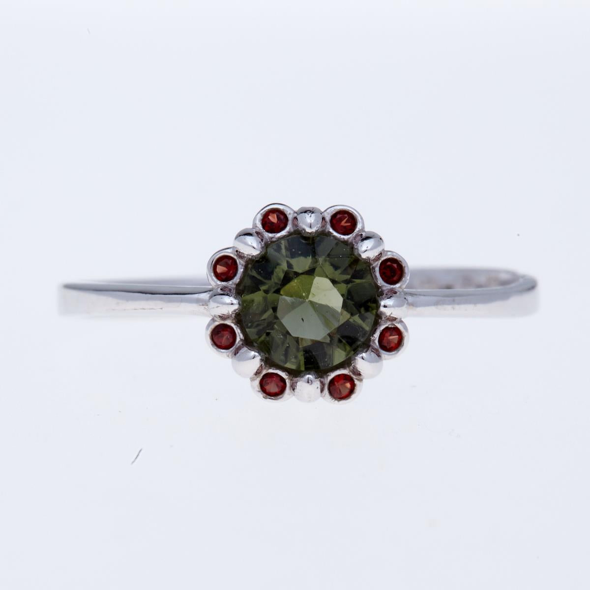 Golden ring with moldavite and garnets AUVG3125WG