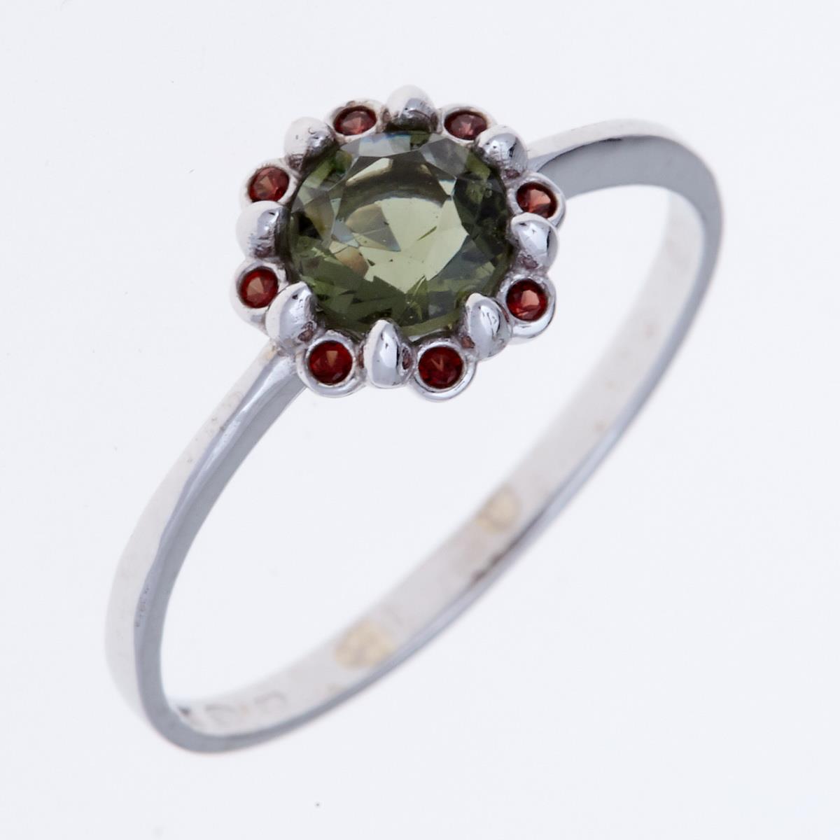 Golden ring with moldavite and garnets AUVG3125WG