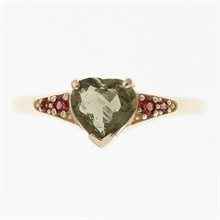 Anello Oro con moldavite e granati - cuore 3294