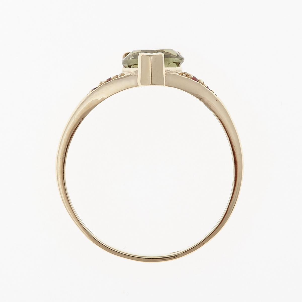 Gold ring with moldavite und garnets - heart 3294