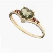 Anello Oro con moldavite e granati - cuore 3294