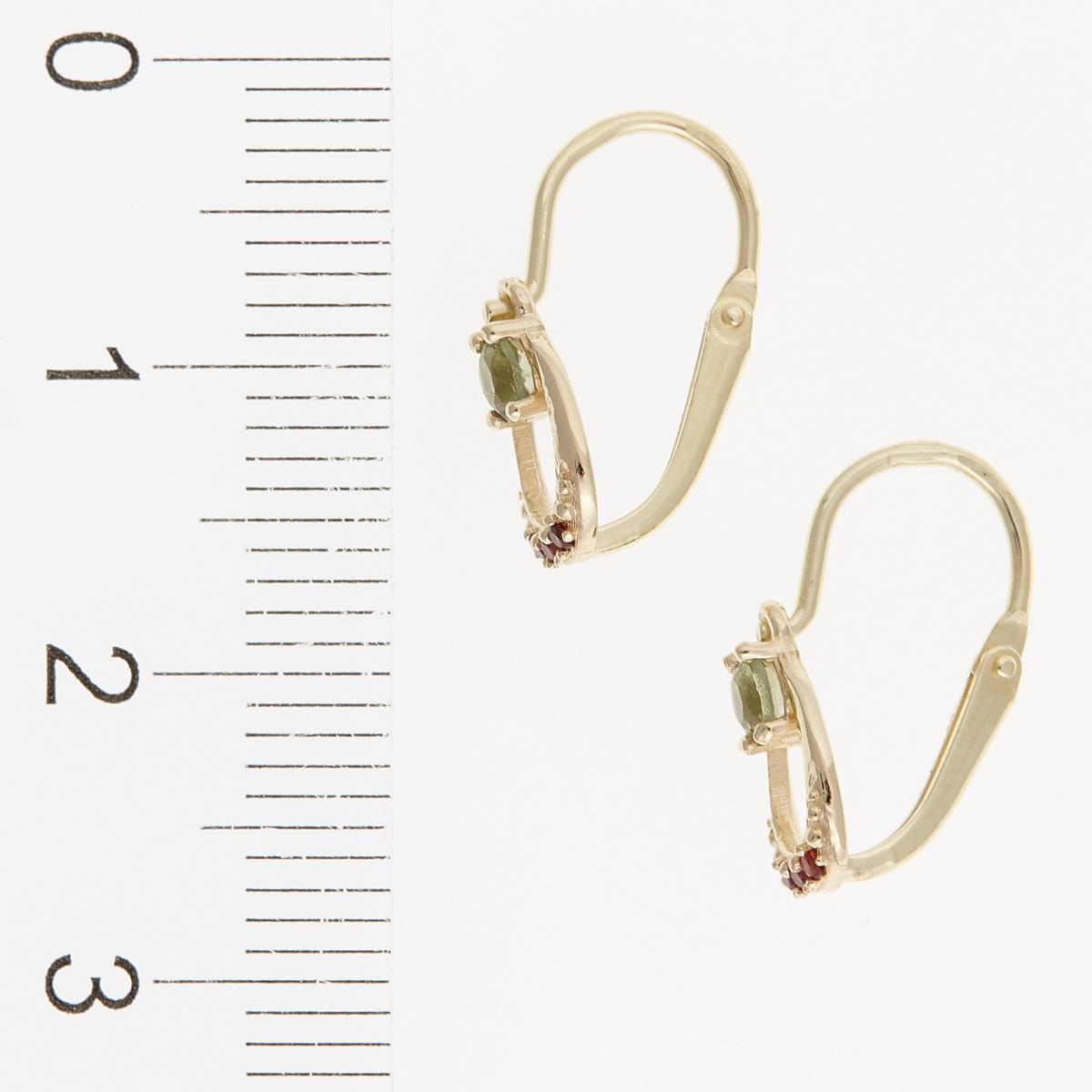 Golden children's earrings with moldavites and garnets AUVGD07-5