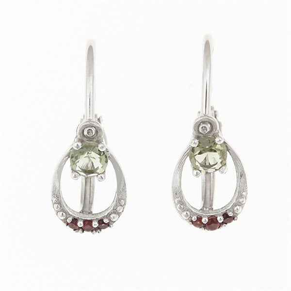Golden children's earrings with moldavites and garnets AUVGD07-5