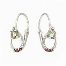 Golden children's earrings with moldavites and garnets AUVGD07-5