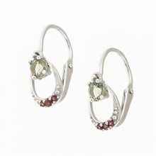 Golden children's earrings with moldavites and garnets AUVGD07-5
