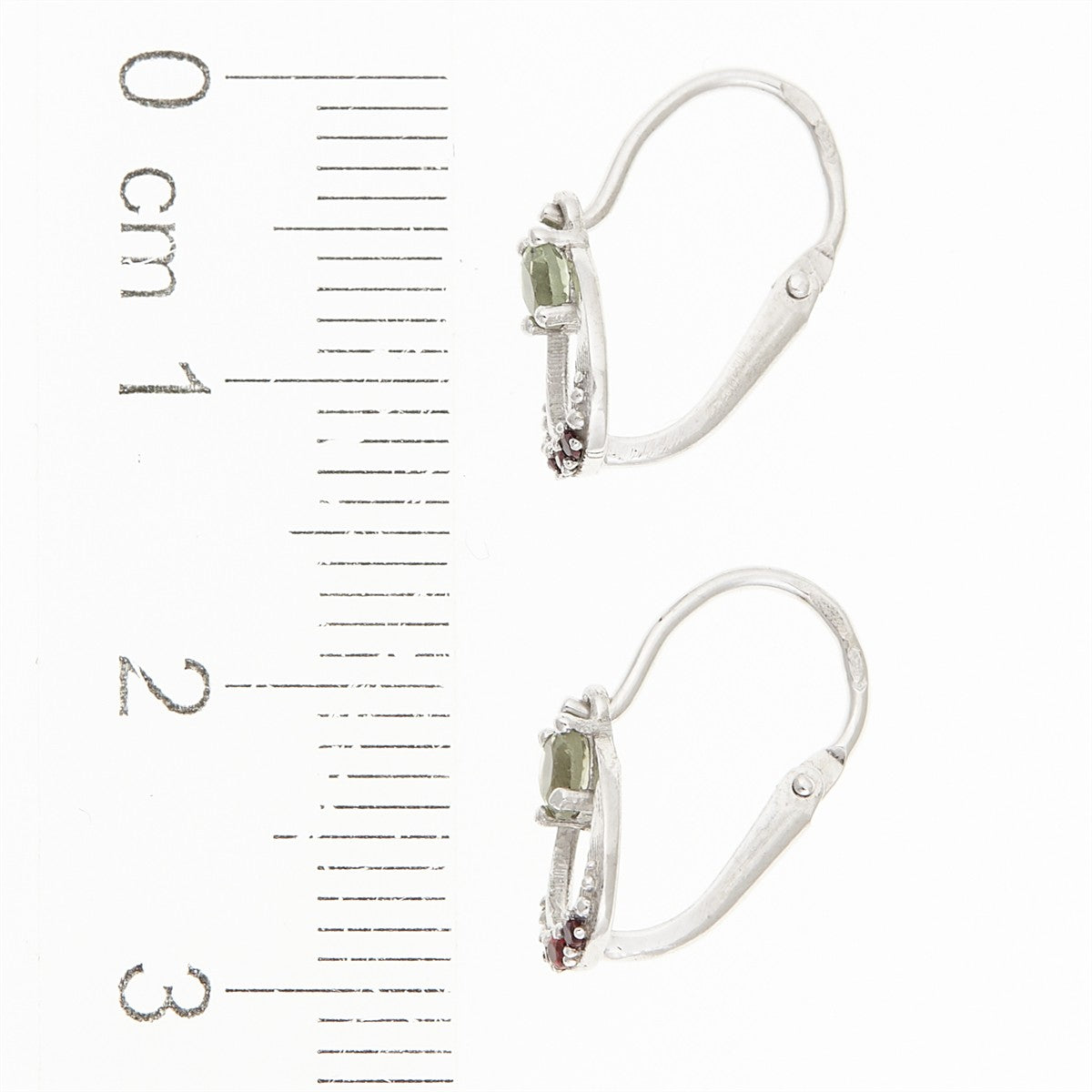 Golden children's earrings with moldavites and garnets AUVGD07-5