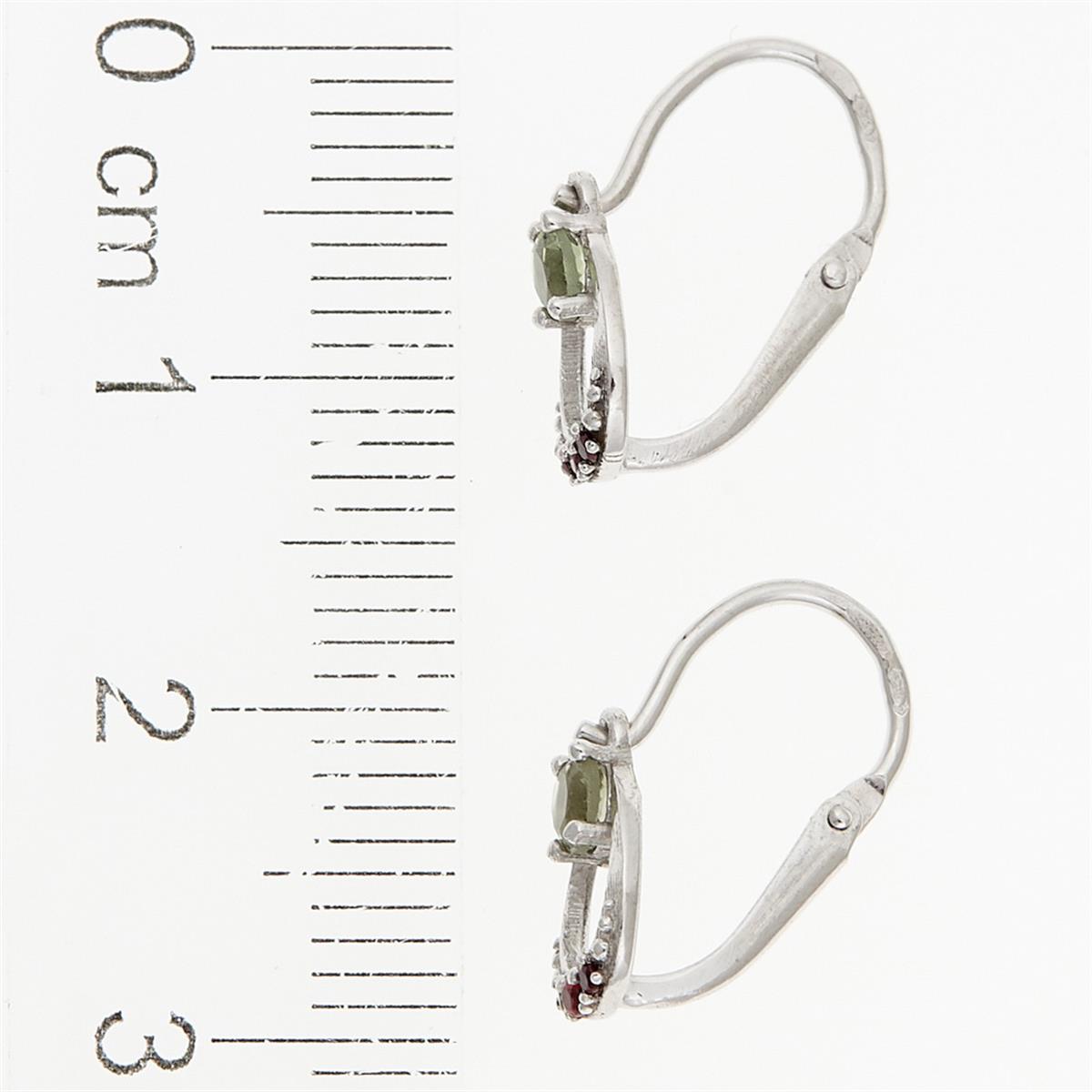 Golden children's earrings with moldavites and garnets AUVGD07-5