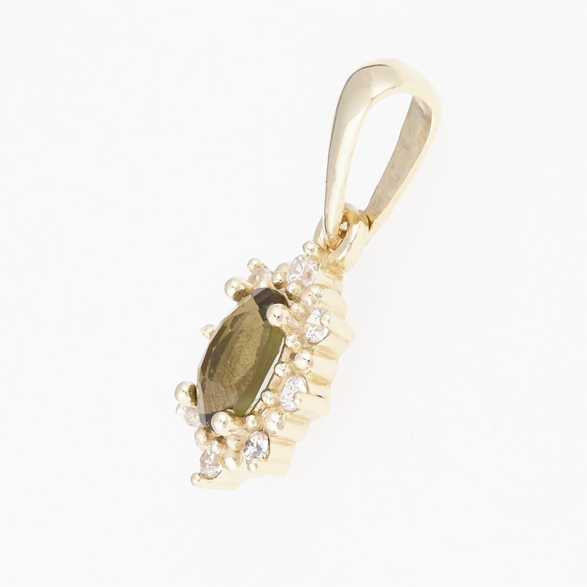 Golden pendant with moldavite and zirconia AUVZ1001