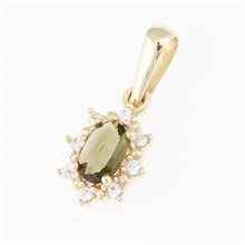 Golden pendant with moldavite and zirconia AUVZ1001