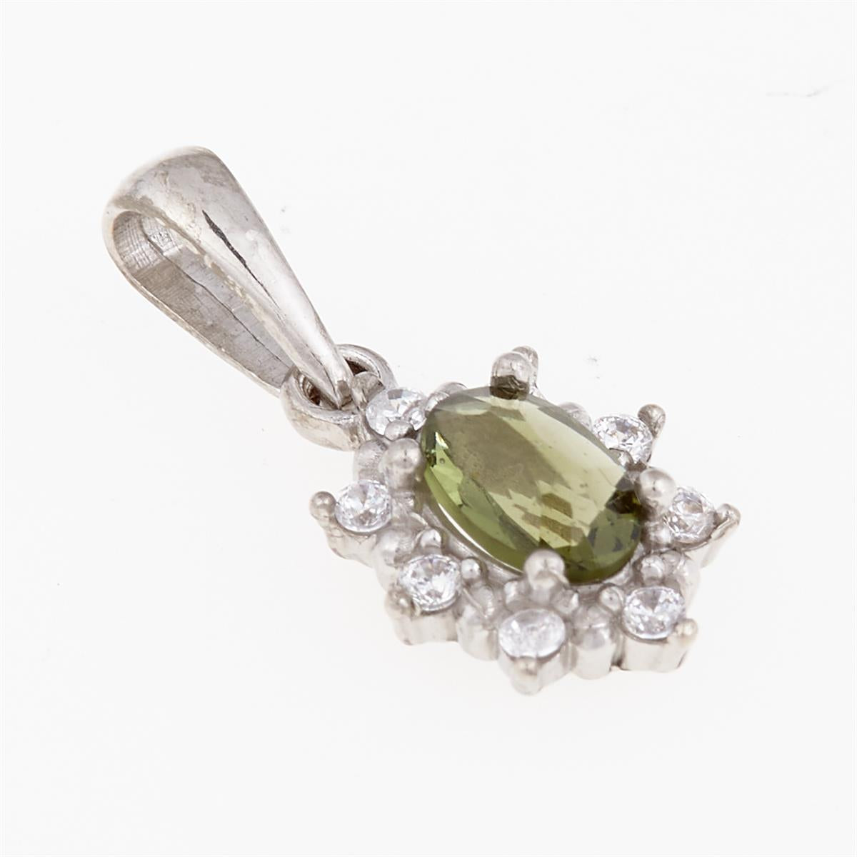 Golden pendant with moldavite and zirconia AUVZ1001-WG