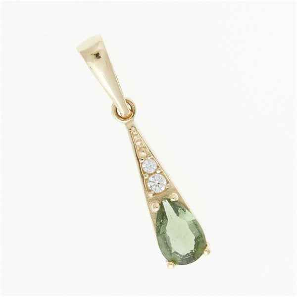 Ciondolo in oro con moldavite e zirconi 1002