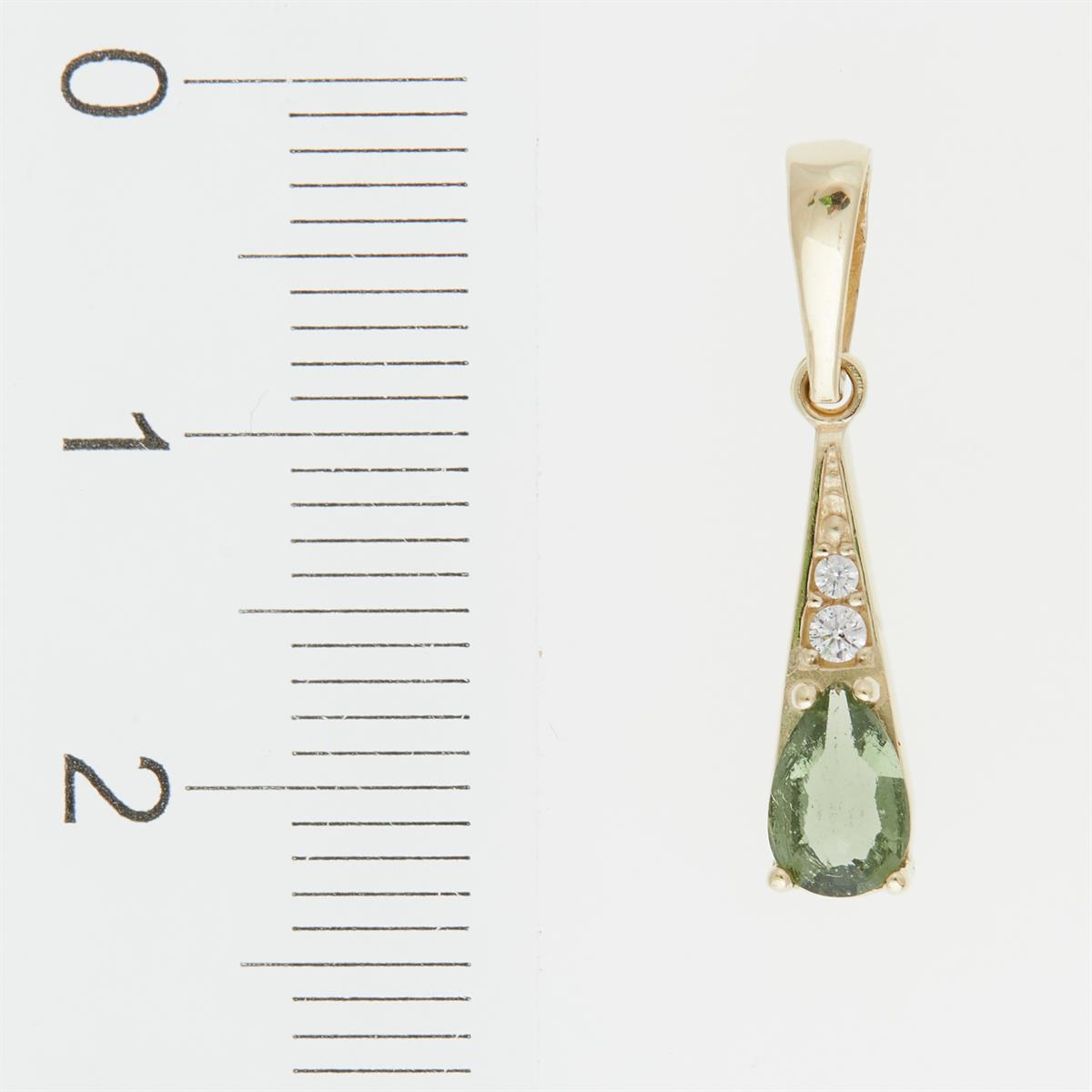 Golden pendant with moldavite and zirconia 1002