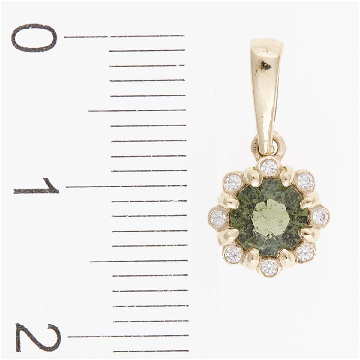 Golden pendant with moldavite and zirconia AUVZ1125