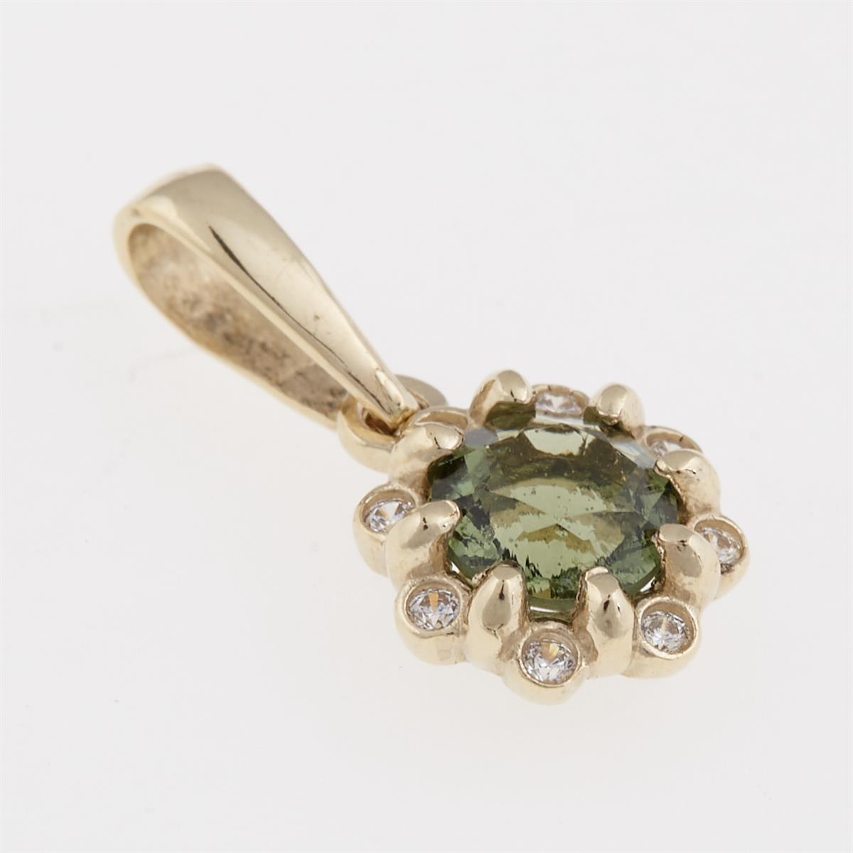 Golden pendant with moldavite and zirconia AUVZ1125
