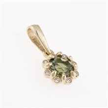 Ciondolo dorato con moldavite e zirconi AUVZ1125
