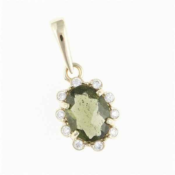 Golden pendant with moldavite and zirconia AUVZ1420
